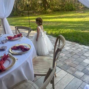 Ball-Gown Princess Floor-length Flower Girl Dress Tulle Sleeveless Bow V Back
